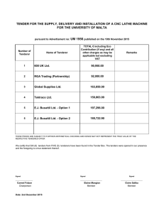 TENDER FOR THE SUPPLY, DELIVERY AND INSTALLATION OF A CNC... FOR THE UNIVERSITY OF MALTA UM 1956