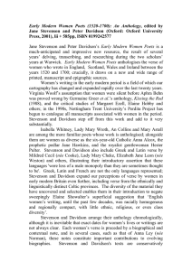Early  Modern  Women  Poets  (1520-1700): ... Jane  Stevenson  and  Peter  Davidson ... Press, 2001), lii + 585pp, ISBN 0199242577
