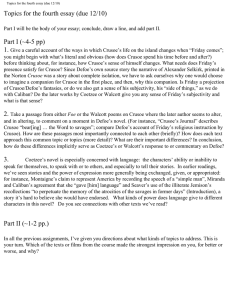 Topics for the fourth essay (due 12/10) Part I (~4-5 pp) 1.