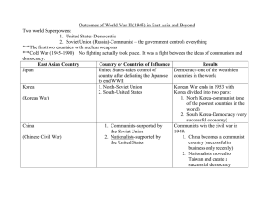 Outcomes of World War II (1945) in East Asia and... Two world Superpowers: 1.  United States-Democratic