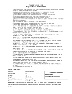 PUBLIC SPEAKING – NPHS Diagnostic Speech – TOPIC CHOICES 