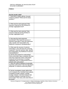 Ecologic Studies Worksheet