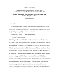 Genitive of Dependent Tense in Japanese and Its Correlation with Genitive of Negation in Slavic