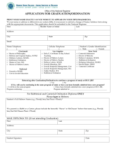 APPLICATION FOR GRADUATION/ORDINATION