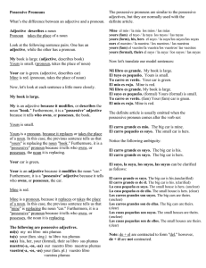 Possessive Pronouns The possessive pronouns are similar to the possessive