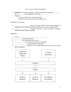 Unit 1 Lesson 1 What Is Economics?  Economics