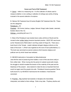 Bible 110 Old Testament A. Canon Canon and Text of Old Testament