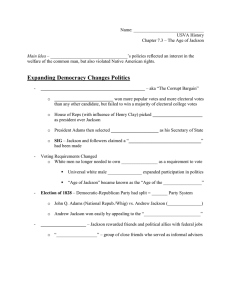 Name: _______________________________ USVA History Chapter 7.3 – The Age of Jackson