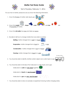 Matter Test Study Guide  Test is Thursday, February 11, 2016