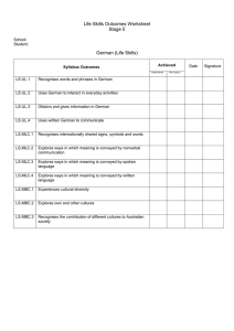 Life Skills Outcomes Worksheet Stage 5  German (Life Skills)