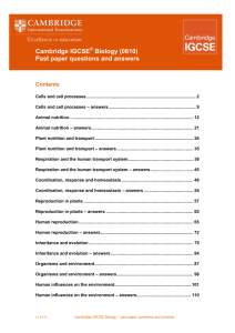 Cambridge IGCSE Biology (0610) Past paper questions and answers