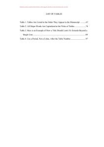 LIST OF TABLES Table 1. Tables Are Listed in the Order They