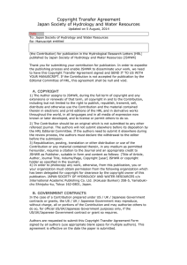 Copyright Transfer Agreement Japan Society of Hydrology and