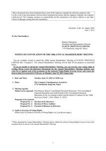 Resolutions of the 100th Annual Shareholders` Meeting