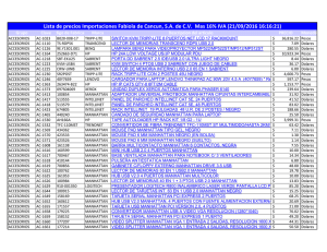 Lista de precios Importaciones Fabiola de Cancun, S.A. de C.V. Mas