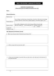 OVERVIEW OF BUSINESS PLAN ENTREE