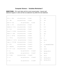 Variable Worksheet 1