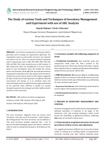 IRJET-    The Study of Various Tools and Techniques of Inventory Management and Experiment with use of ABC Analysis