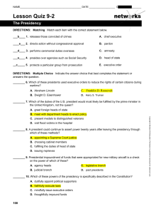 Lesson Quiz 9-2 Presidency 