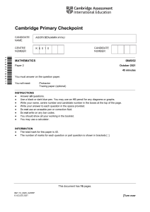 Cambridge Primary Checkpoint - Mathematics (0845) October 2021 Paper 2 Question