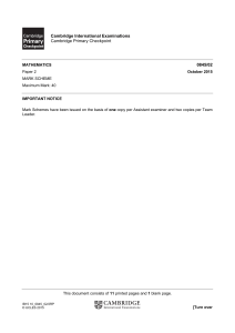 Primary Checkpoint - Mathematics (0845) October 2015 Paper 2 MS